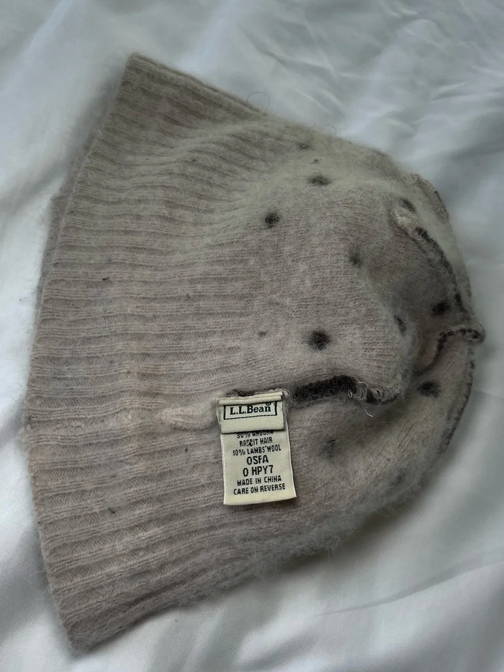LL Bean Brown and Gray Polka Dot Wool Beanie